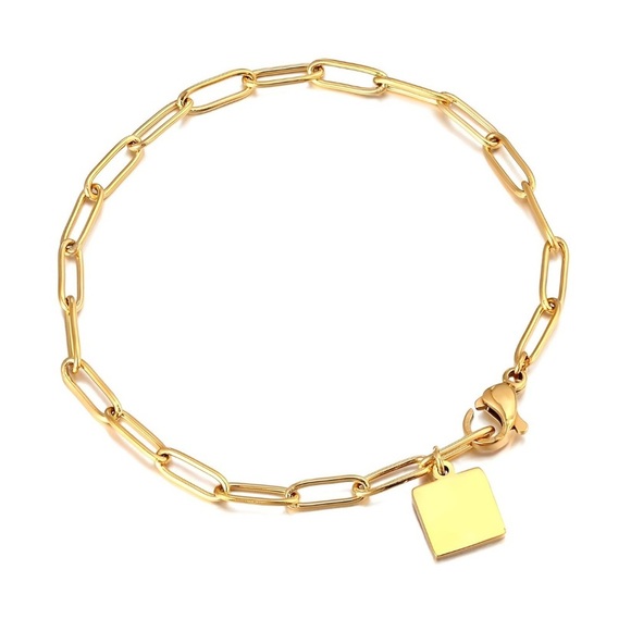 Jewelry - 18K Gold Plated Paperclip Link Bracelet – Stainless Steel, Charm Detail